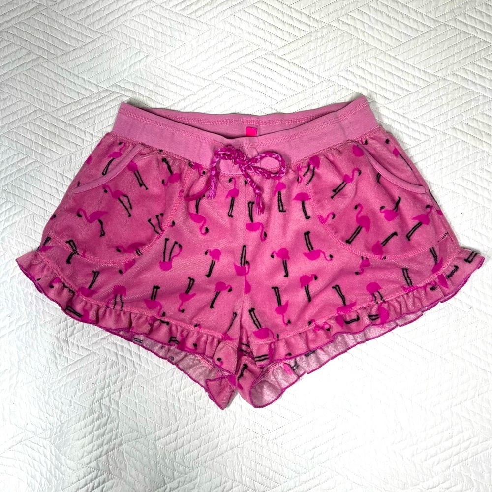 Betsey Johnson Women’s Pink Flamingo Pajama Shorts, Size M, Fleece